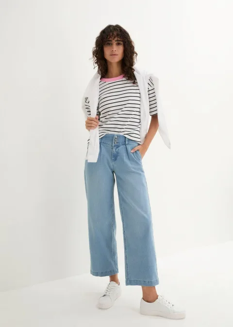 Jean large, taille haute et élastiquée, cropped