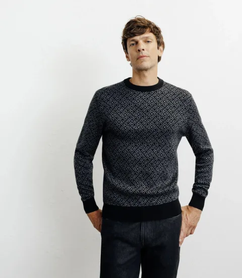IZAC - Pull col rond fantaisie noir