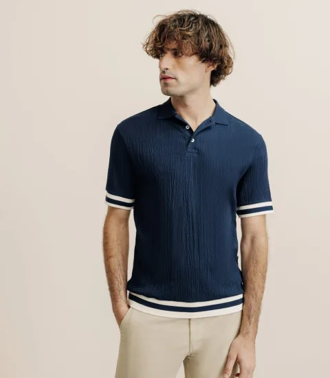 IZAC - Polo boutonné en jersey marine