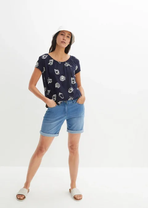 T-shirt imprimé à col rond en coton
