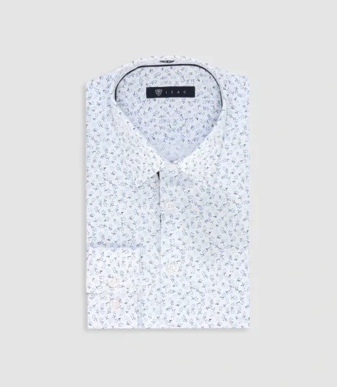 IZAC - Chemise slim à imprimé floral bleu MADECOUT