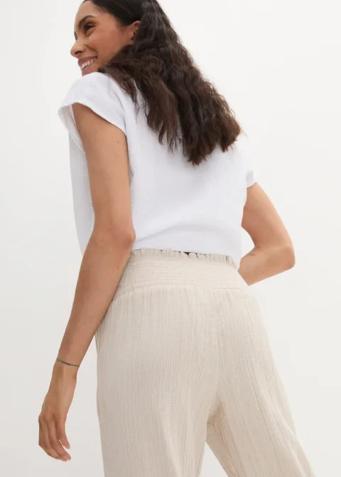 Pantalon en gaze de coton avec ceinture smockée