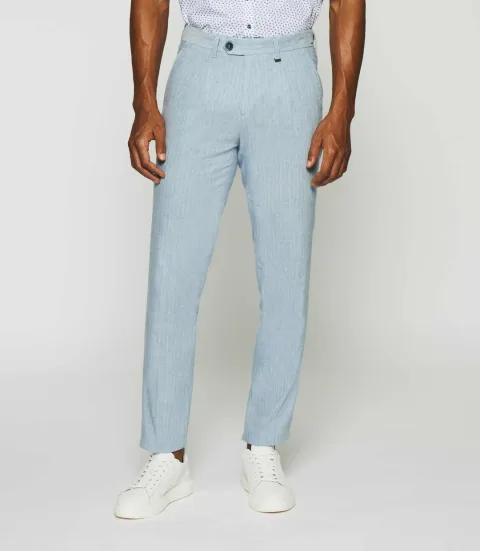 IZAC - Pantalon chino à rayures en lin bleu ciel PLAISANCE