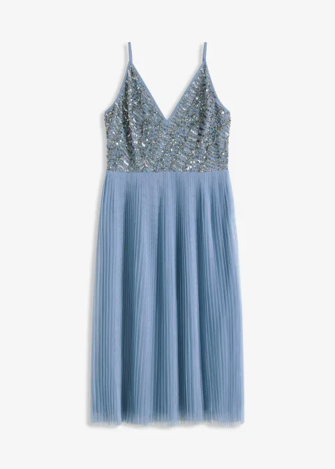 Robe midi à jupe plissée et sequins brodés