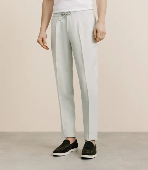 IZAC - Pantalon ville 100% lin vert eau