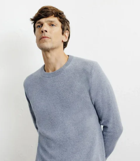 IZAC - Pull col rond 100% cachemire indigo