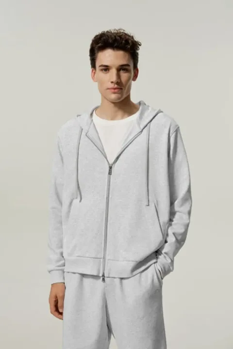 LILYSILK Homme Sweat Zippé en Soie et Coton Doux avec Capuche Gilet Espresso M