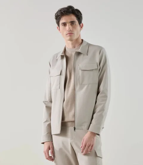 IZAC - Blouson col chemise tissu technique beige