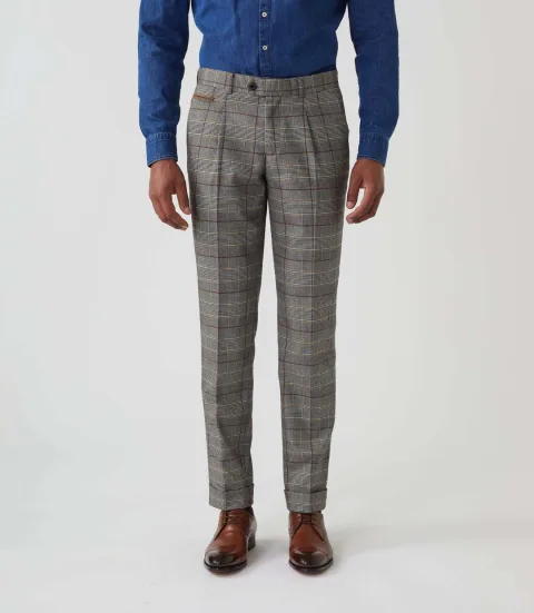 IZAC - Pantalon ville Prince de Galles beige ''Gvinyle''