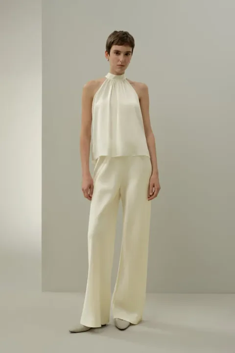 LILYSILK Top Dos Nu Allure Soie Charmeuse Élégant Plissé Blanc XL