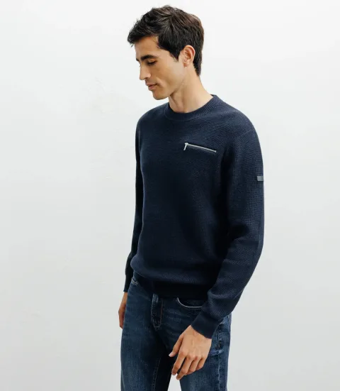 IZAC - Pull col rond marine