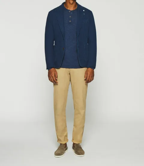 IZAC - Veste en coton armuré bleu indigo ANDREAS