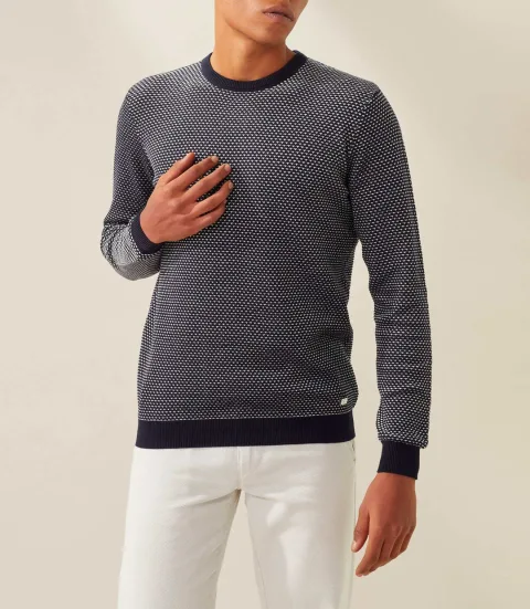 IZAC - Pull col rond marine-blanc ''Fapoleon''
