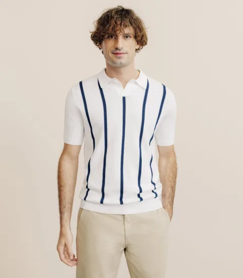 IZAC - Polo en maille à rayures blanc