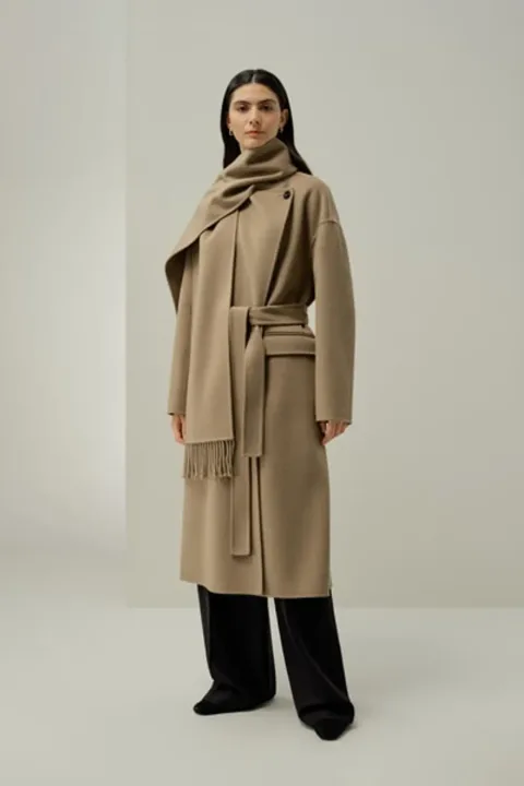 LILYSILK Manteau En Laine Mélangée À Col Écharpe Mélange De Laine Double Face Gris Moyen L