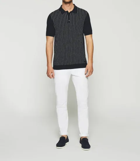 IZAC - Polo à rayures en maille marine et écru GIANNI