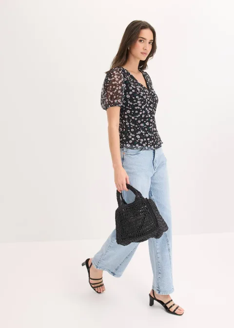 Jean large taille haute, peu extensible