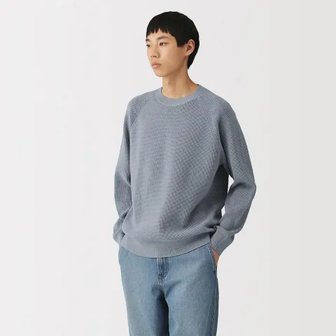 Pull à col ras du cou en tricot gaufré de coton mélangé pour homme