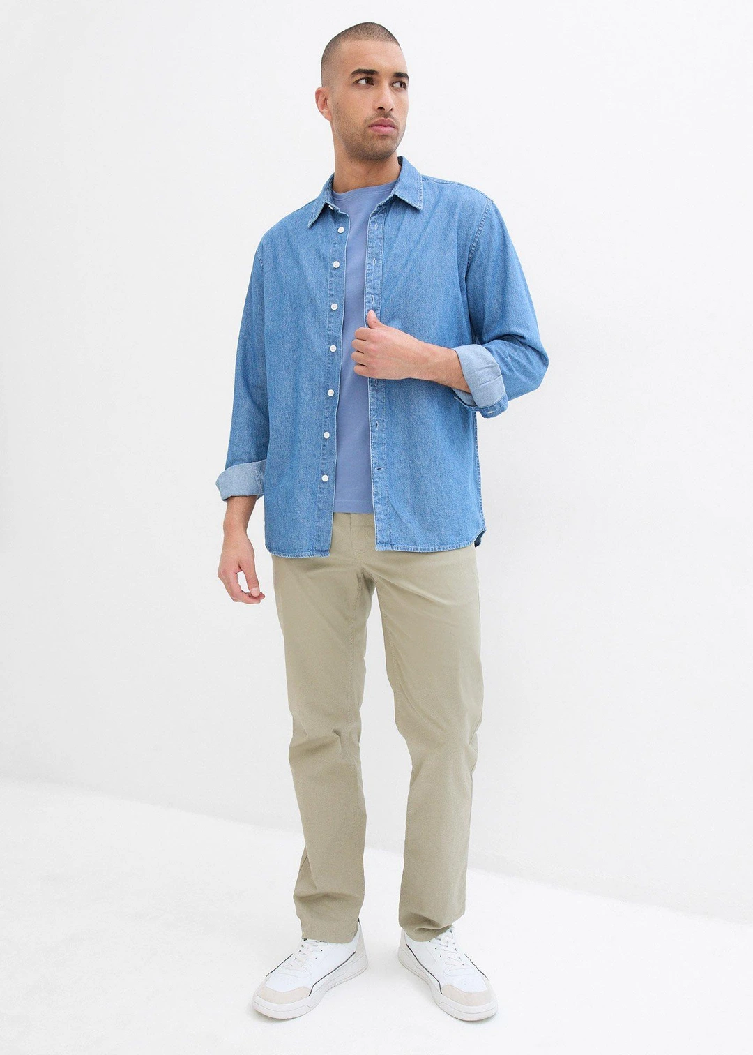 Pantalon chino regular avec ceinture, taille élastiquée, droit - 2