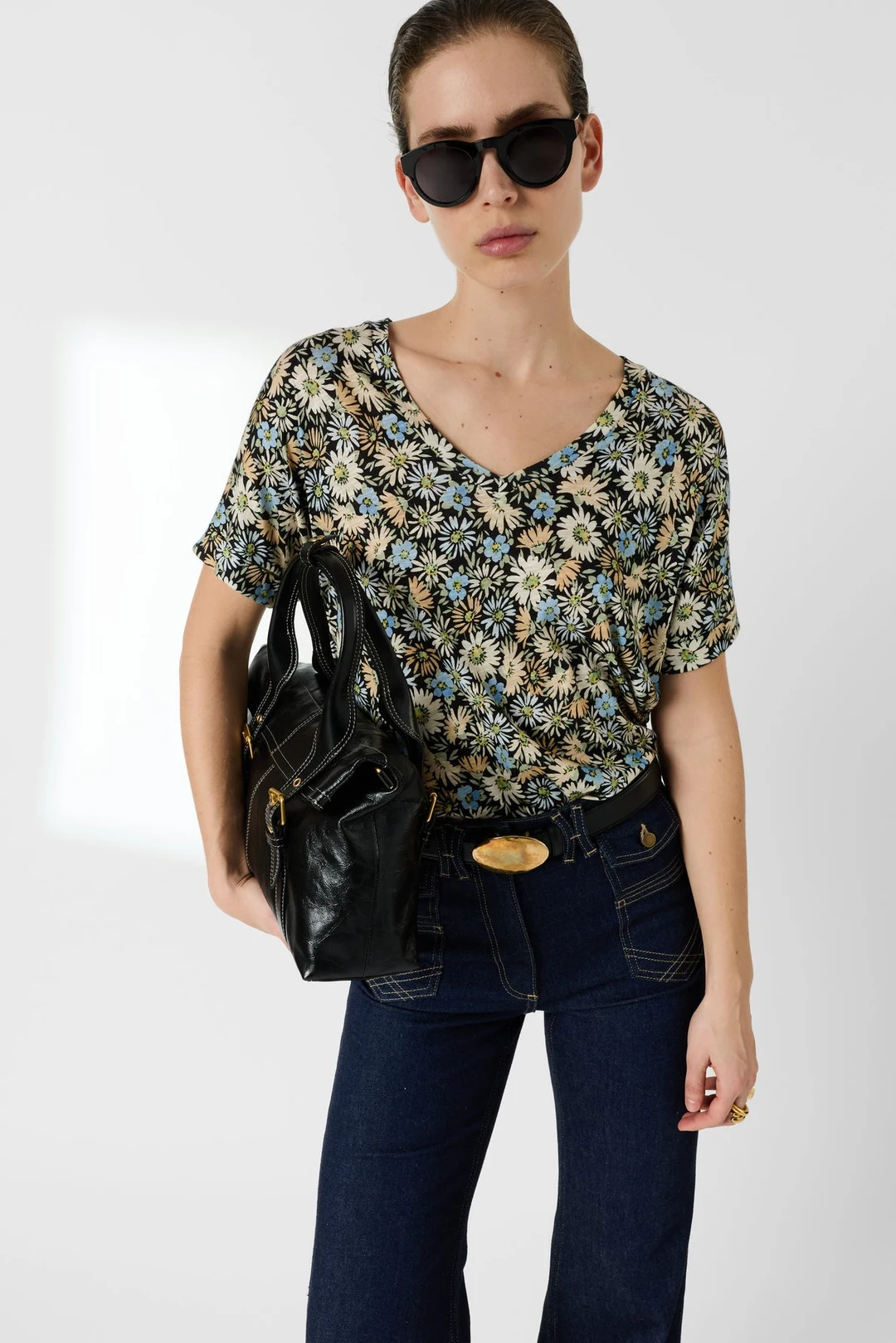 T-shirt V à fleurs - MALINAE - Jeans