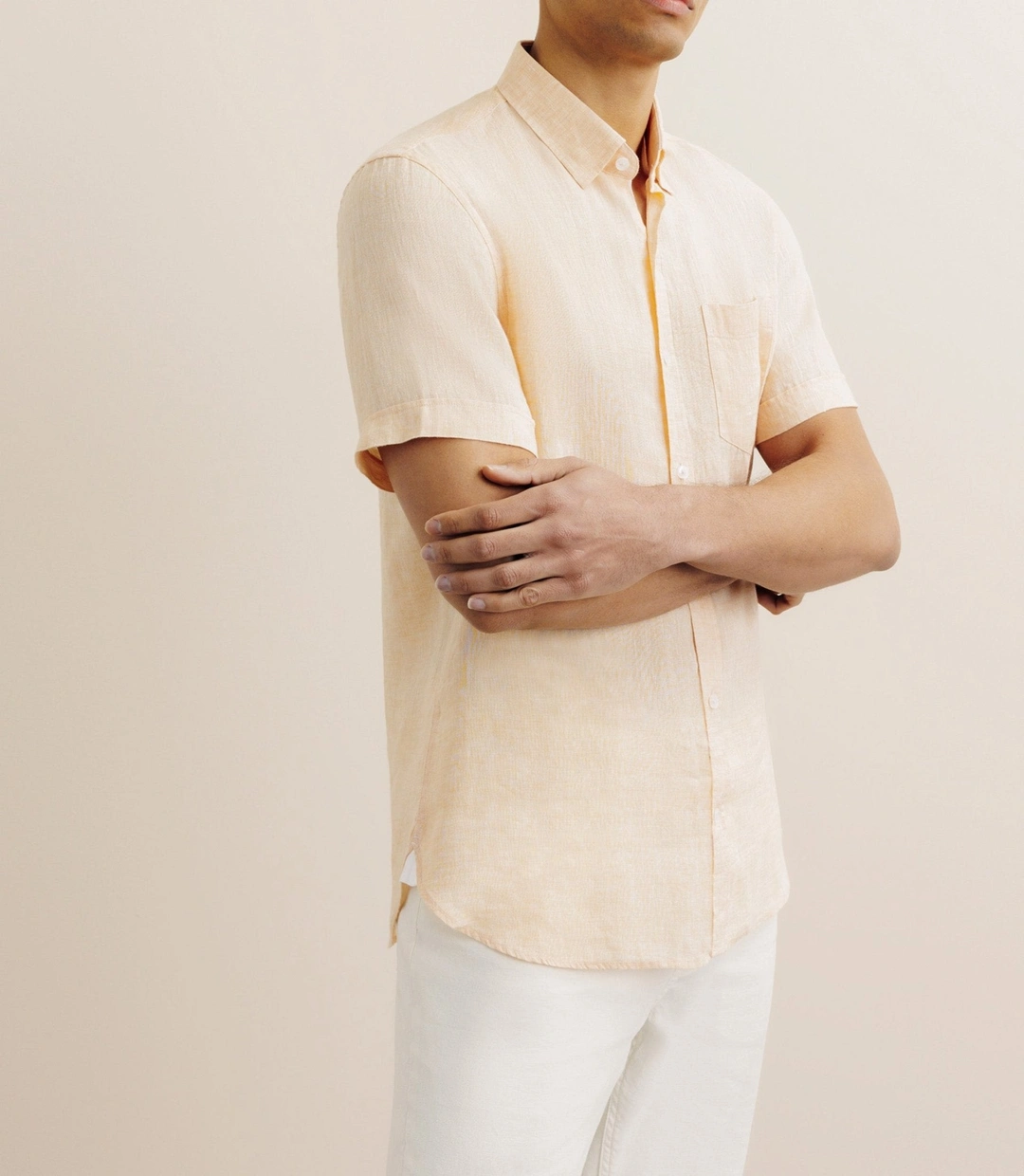 IZAC - Chemise manches courtes 100% lin orange