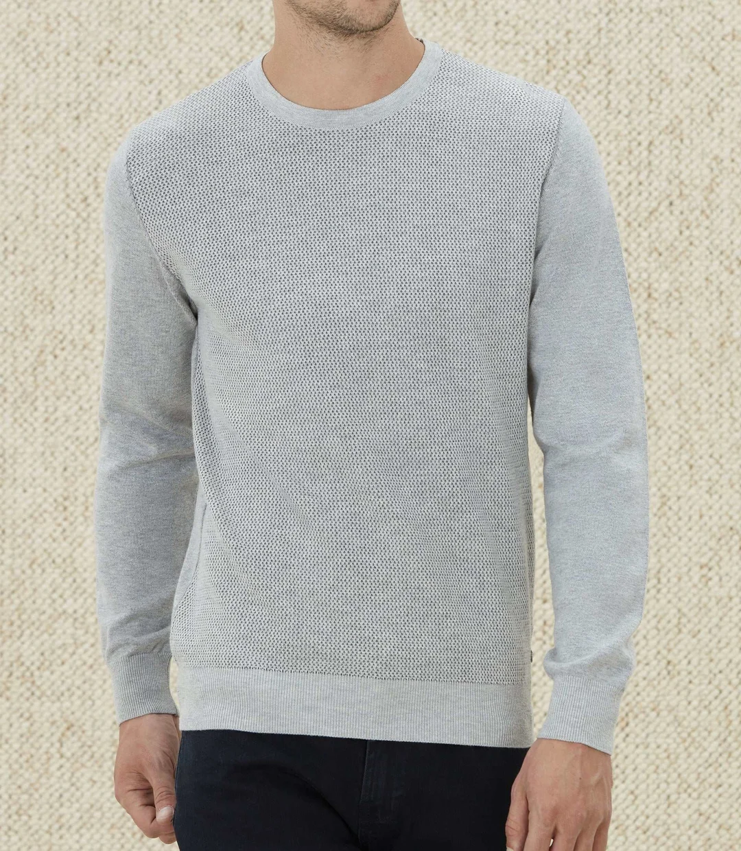 IZAC - Pull col rond fantaisie gris ''Leandre''