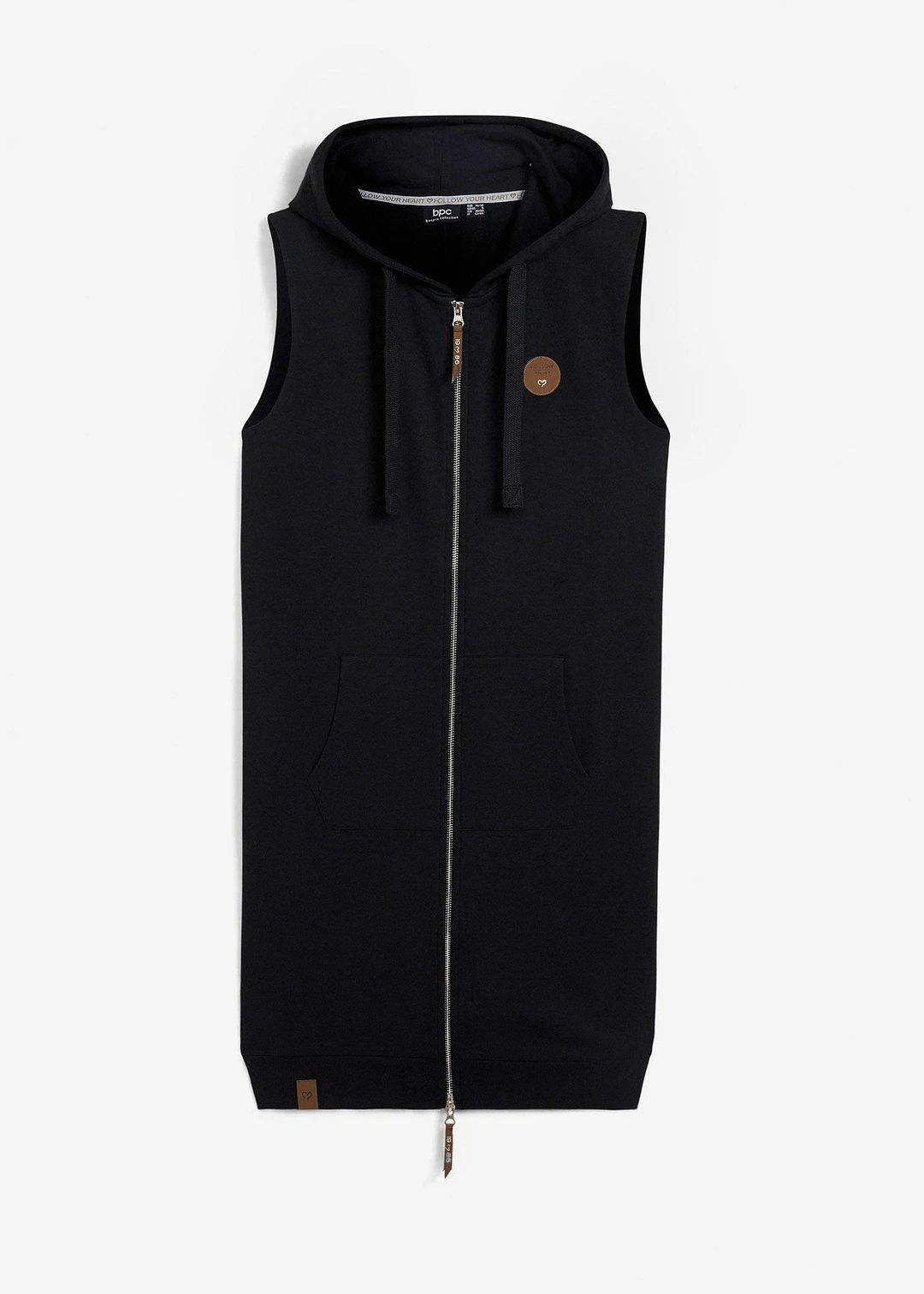 Long gilet sweat à capuche, sans manches
