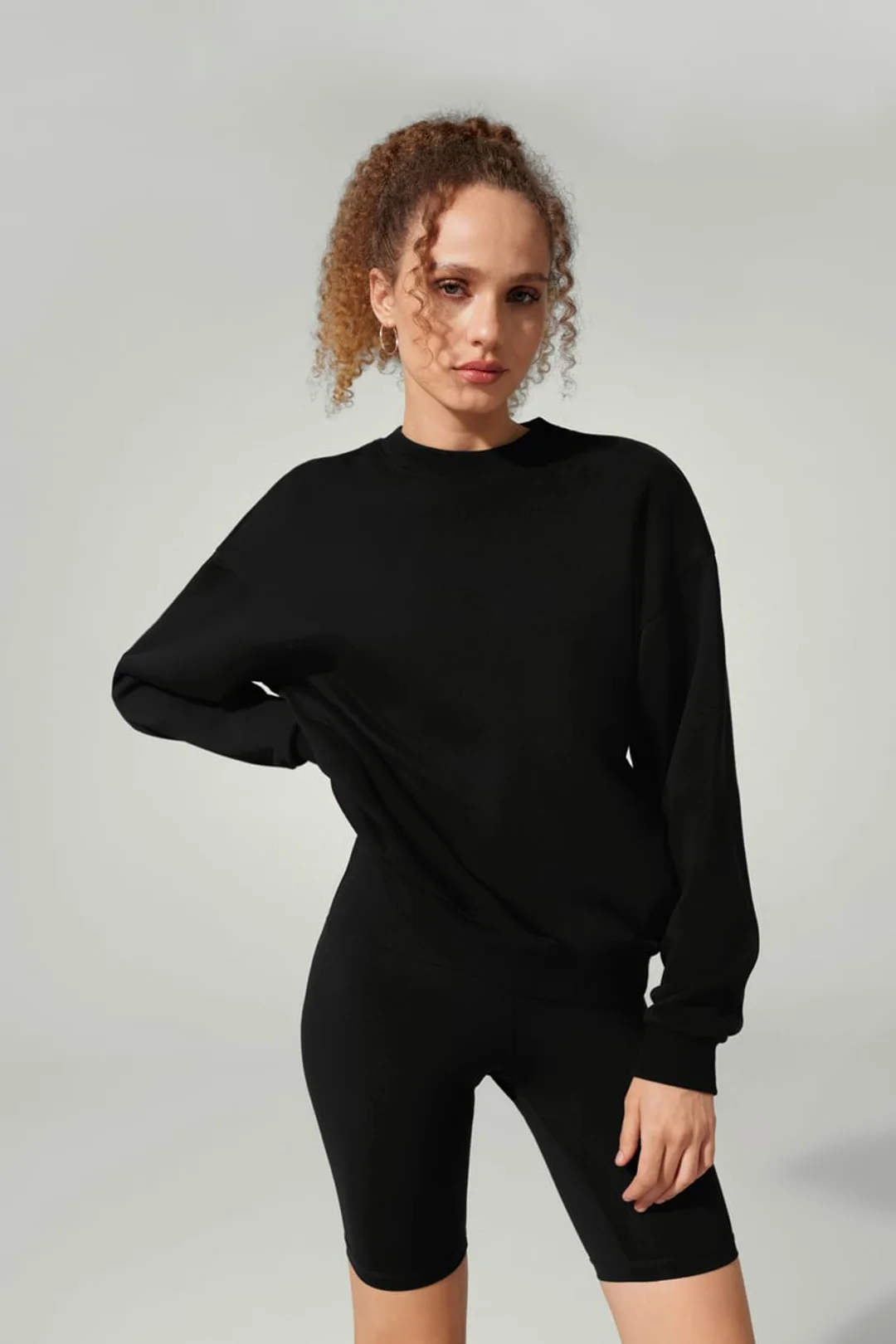 LILYSILK Sweatshirt Ras du Cou Porchlight Balance Noir XL - SILKERRY Doux et Confortable, Épaules Tombantes, Coupe Décontractée