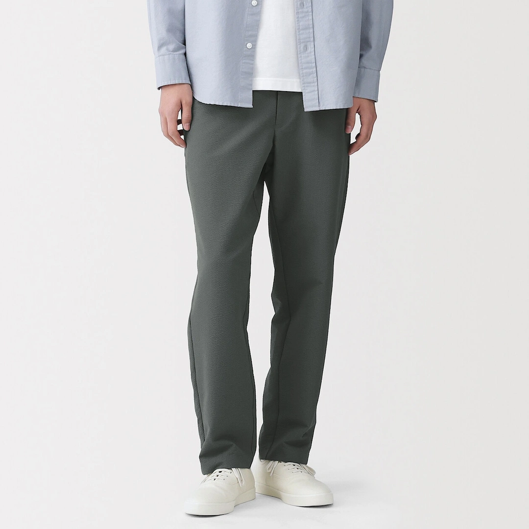 Pantalon à coupe fuselée en mélange Seersucker pour homme