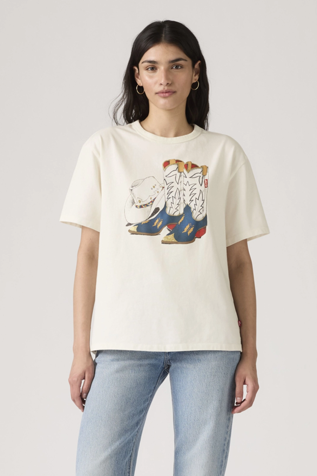Levi's T Shirt Graphique Tabor - Femme - Blanc / Cowboy Boot And Hat Egret - 2XS - 2