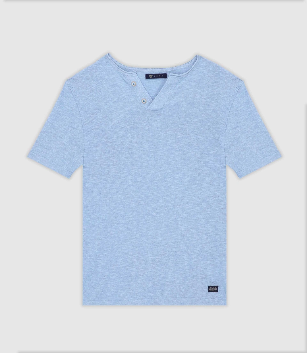 IZAC - T-shirt en lin col boutonné ciel