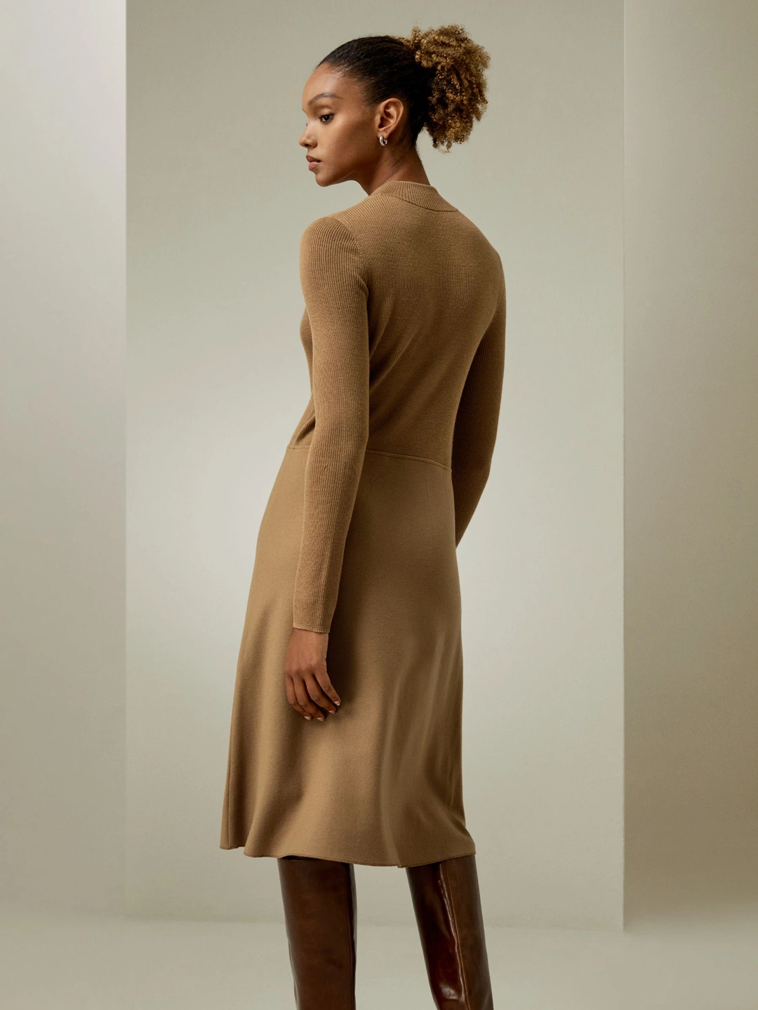 LILYSILK Robe En Laine Coupe Régulière Ajustée Mélange Soie-Laine Sa Taille Mi-Haute Sophistiqué Et Élégant Ocre Xs