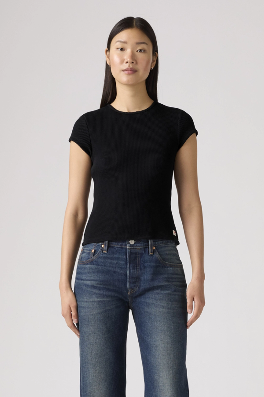 Levi's Dry Goods T Shirt Mancheron Gaufré - Femme - Noir / Anthracite Night - XL