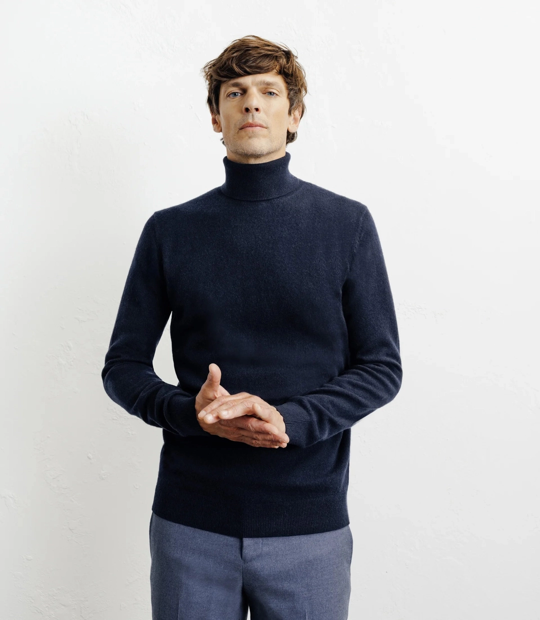 IZAC - Pull col roulé 100% cachemire marine