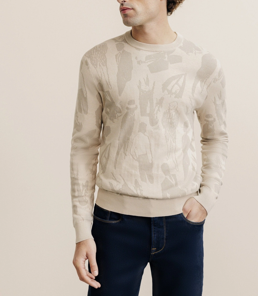 IZAC - Pull col rond beige