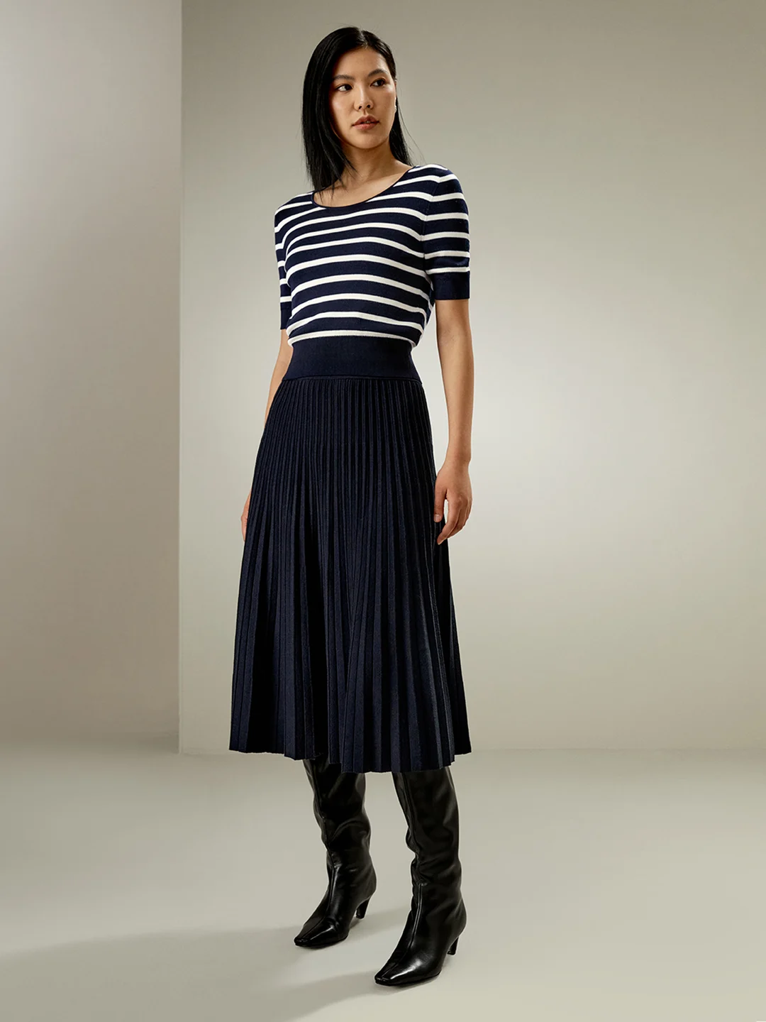 LILYSILK T Shirt En Soie Bleu Marine À Rayures Blanches Col Rond, Coupe Slim 100% Soie Pure Sans Produits Chimiques Nocifs M