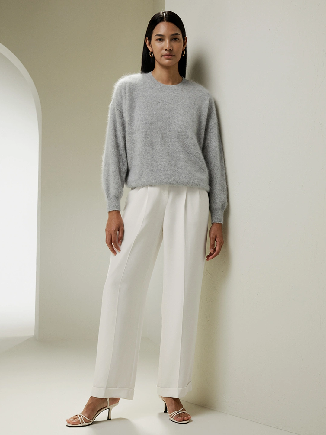 LILYSILK Pull Cachemire Femme Gris Design Ample À Épaules Tombantes 100 % Cachemire Cozy Et Confortable, Léger Et Doux M
