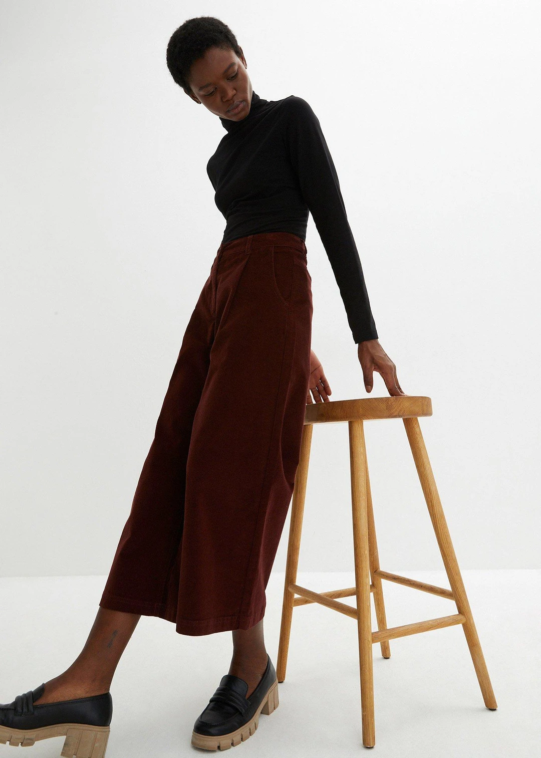 Jupe-culotte en velours côtelé stretch avec taille haute confortable, longueur 7/8 - 3