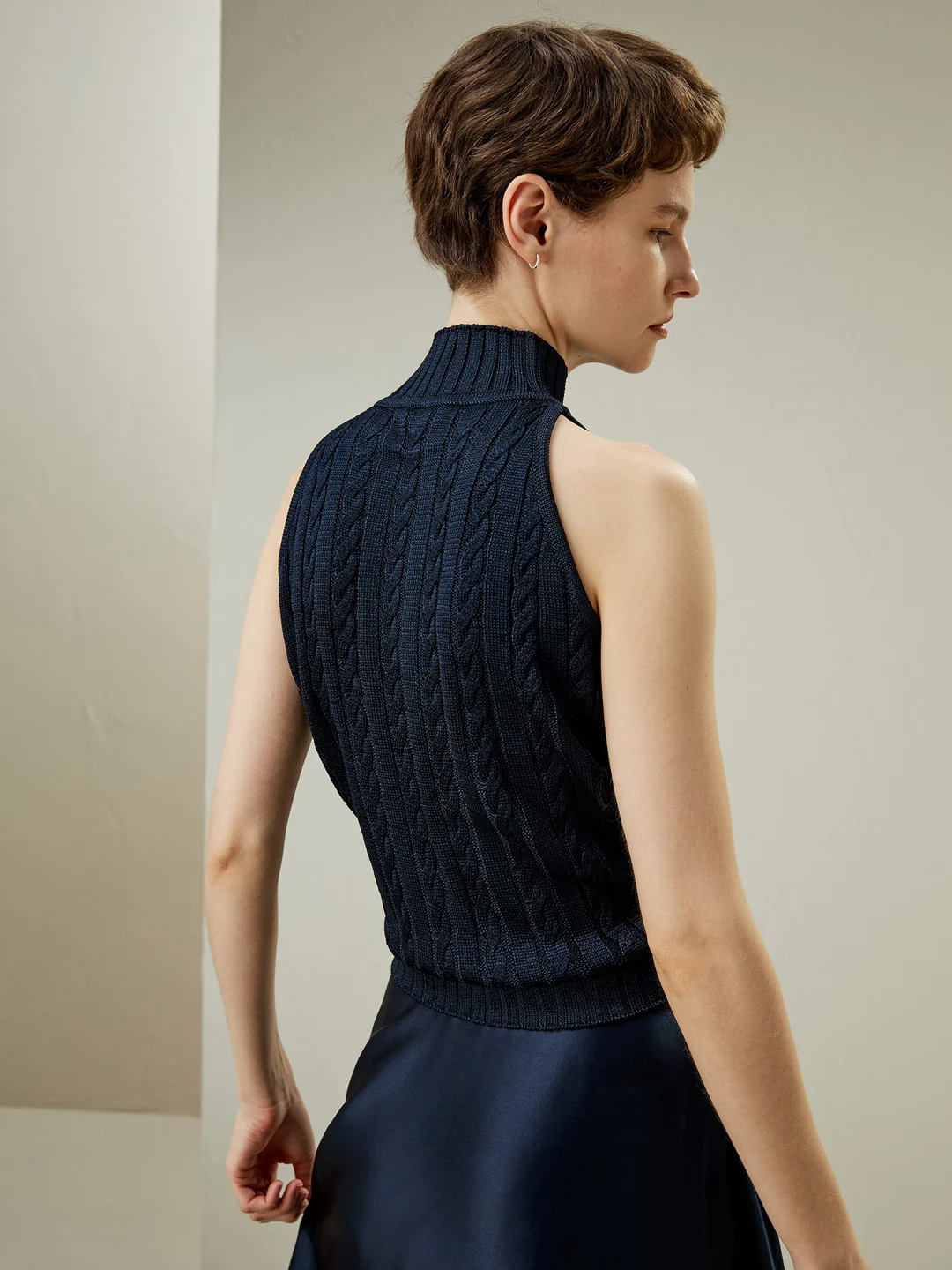 LILYSILK Pull Sans Manches Beige Colletage Et Taille Nervurés 100 % Soie Sauvage Doux Pour La Peau Et Respirant L