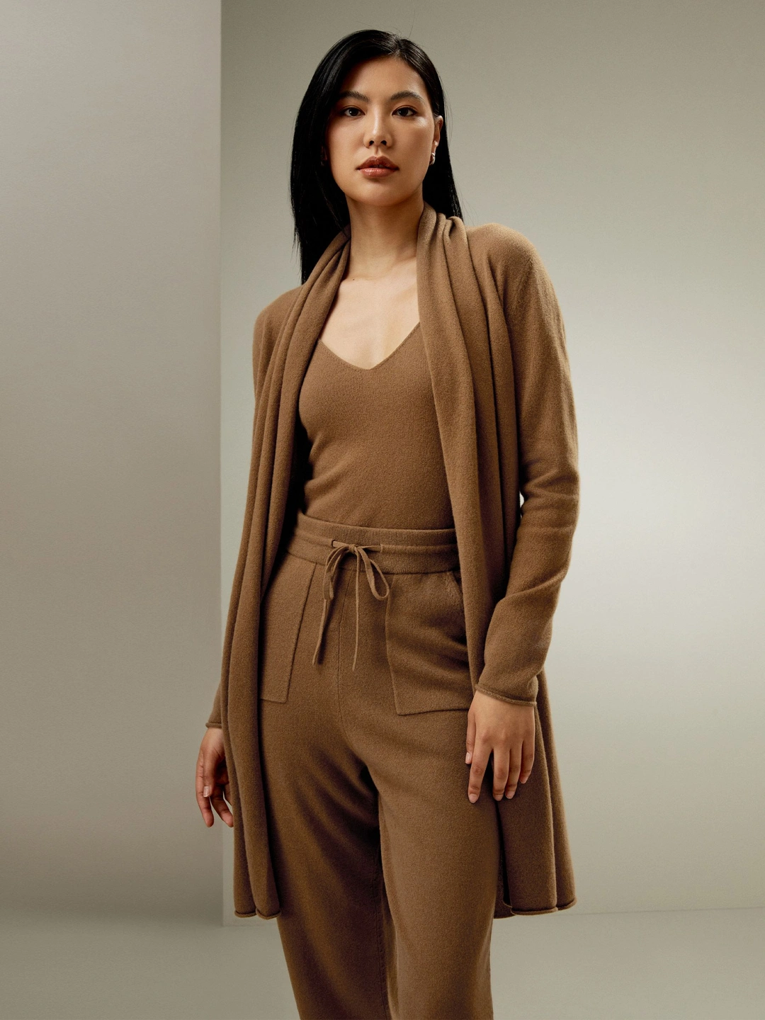 LILYSILK Cardigan Femme Long Avec Col En Pile Élégant Polyvalent Et Élégant Cachemire Simple Et Classique Pas Besoin De Correspondre Caramel M