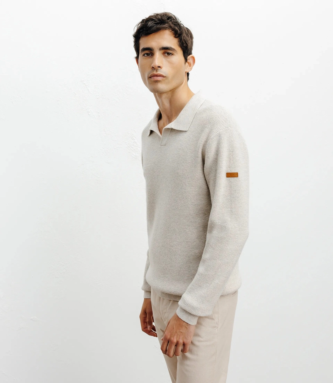 IZAC - Pull col polo ouvert beige