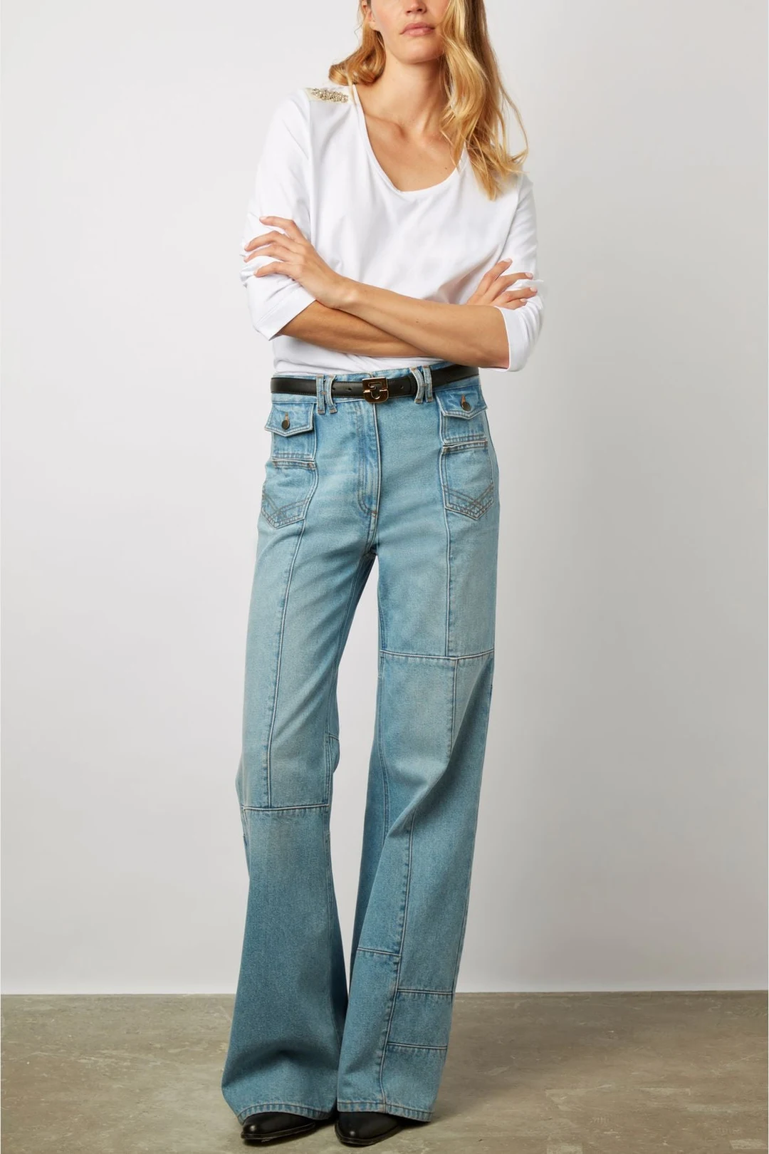 T-shirt col rond uni et diamants - ADONIS - Blanc