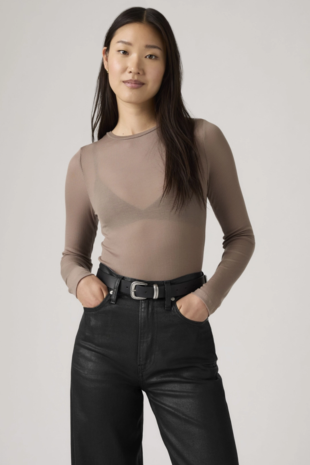 Levi's Haut Manche Longue Sheer Layering - Femme - Marron / Taupe Grey - S
