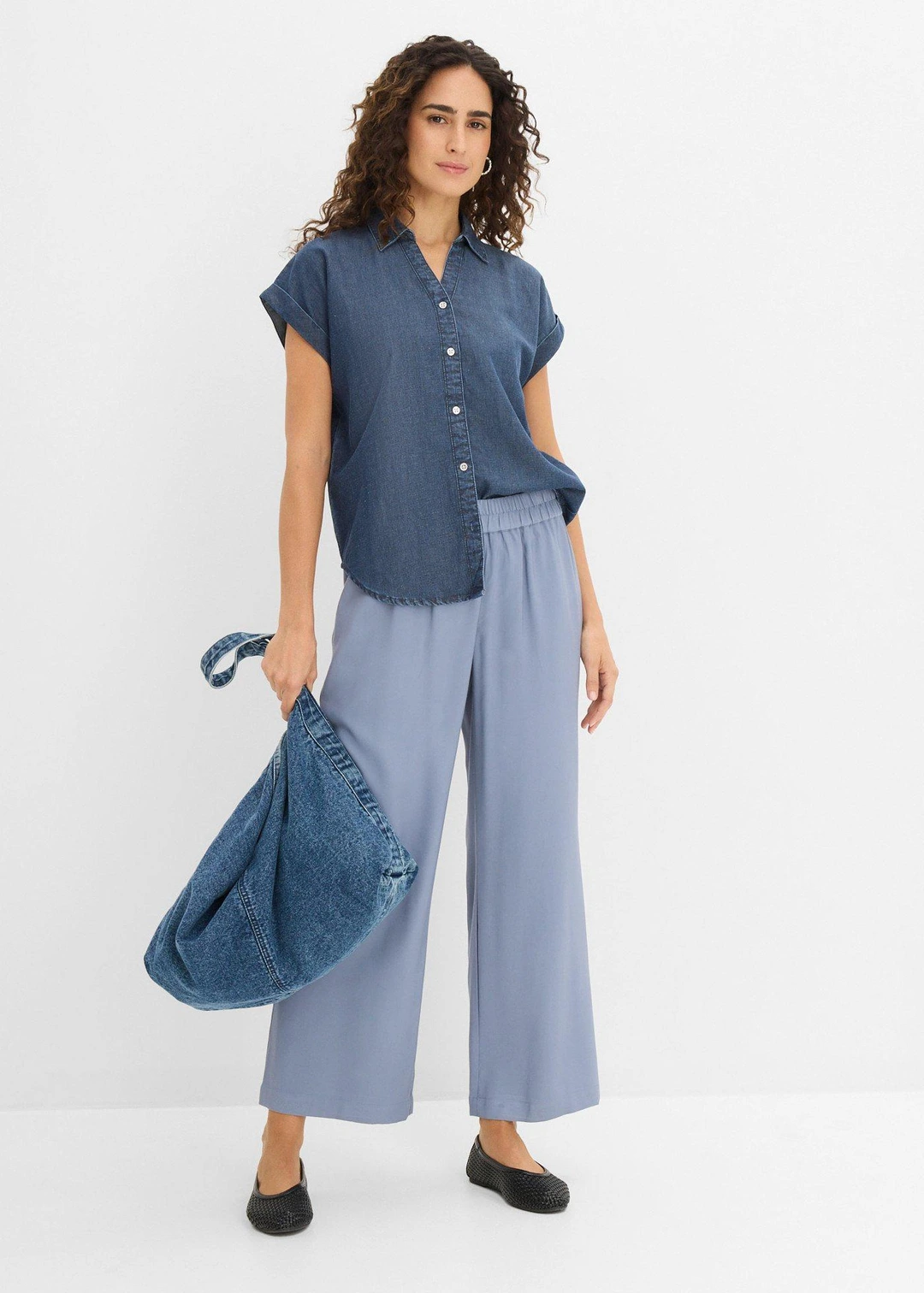 Chemise manches courtes en jean avec lin