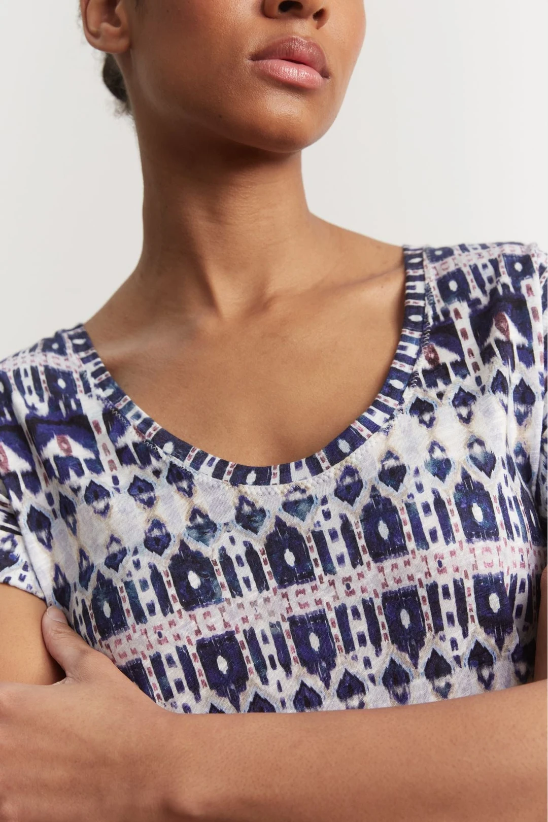 Tee-shirt ethnique en coton mélangé - AALYA - Indigo