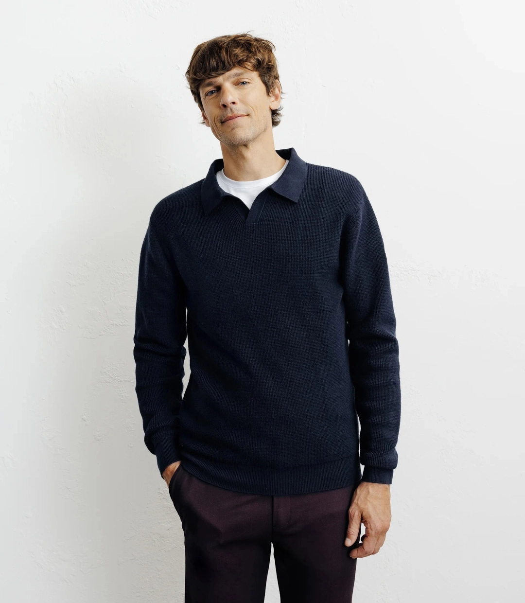 IZAC - Pull col polo ouvert marine