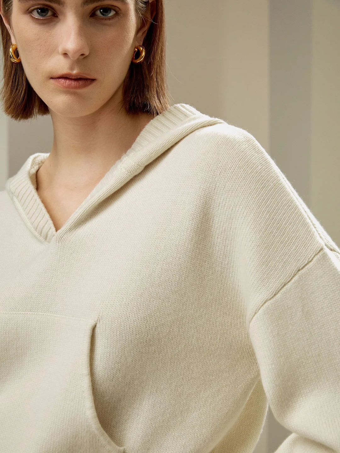 LILYSILK Sweats À Capuche Pour Femmes Poignets Et Ourlets Côtelés Luxueux De Laine Sophistiqué Et Élégant Texture Luxueuse Blanc Xs