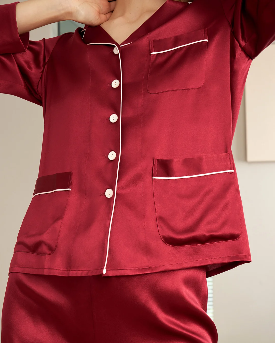 LILYSILK Pyjama Soie Rouge Femme Rouge Vineux Ensemble De Pyjama Deux Pièces 100% Soie Naturellement Antibactérien L
