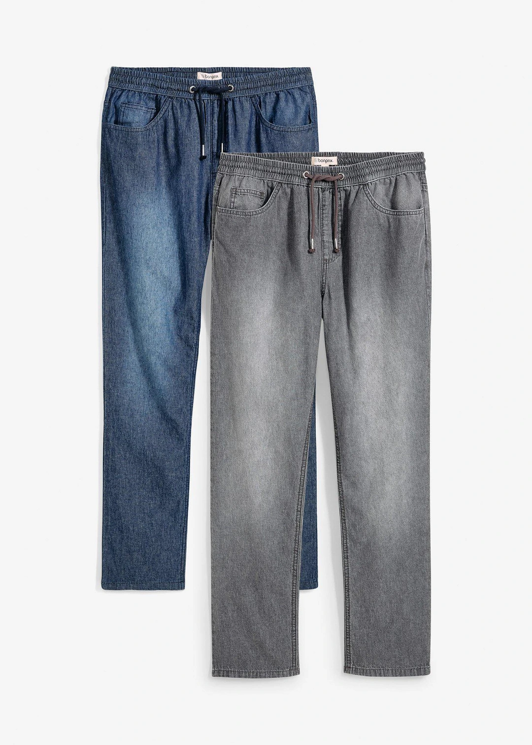 Lot de 2 jeans légers à taille élastiquée, fuselés