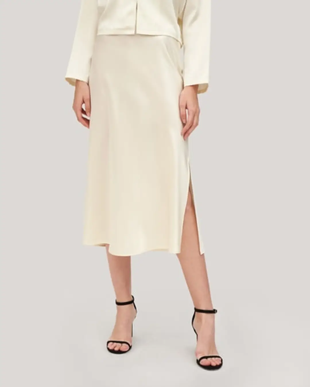 LILYSILK Jupe Soie Blanche Femme Fermeture Éclair Latérale Dissimulée 100% Soie De Mûrier Léger Et Respirant Jupes Blanc